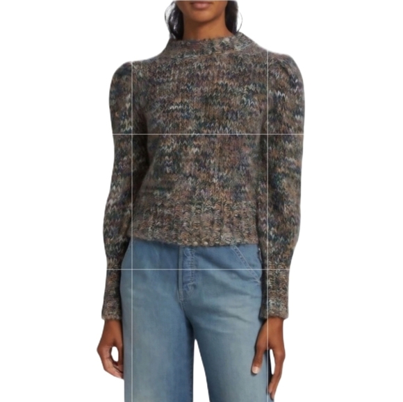 VERONICA BEARD Chaya Space Dye Puff Shoulder Crewneck Cropped Sweater in Multi - Picture 12 of 13